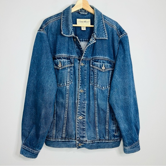 Vintage Eddie Bauer Indigo Denim Trucker Jacket Large Tall - Picture 1 of 5